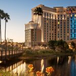 Gran Destino Tower at Disney’s Coronado Springs Resort featuring modern Spanish-inspired design, stunning lake views, and upscale amenities at Walt Disney World
