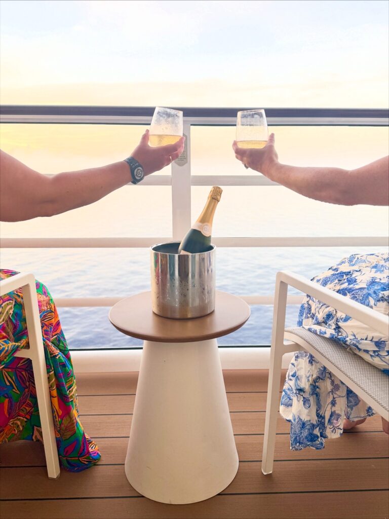 Cheers on disney cruise verandah with friends