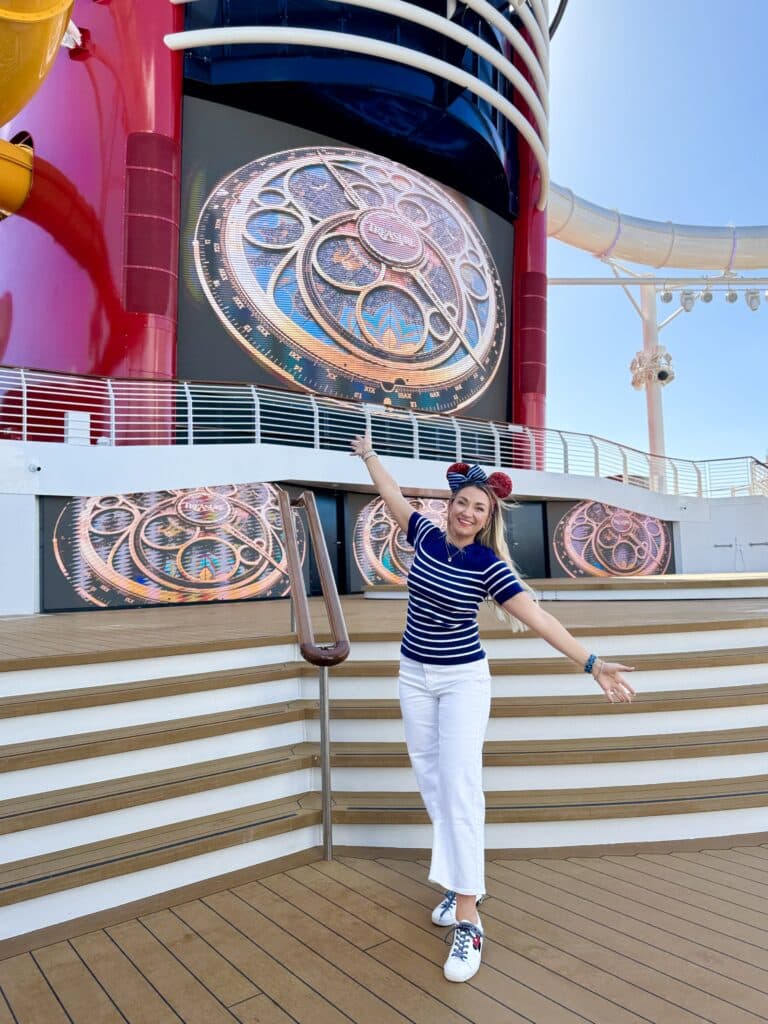 Family arriving at Disney Cruise Line terminal for embarkation and boarding day.