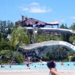 Typhoon Lagoon at Walt Disney World featuring tropical wave pool, sandy beaches, palm trees, and family-friendly water attractions under sunny skies