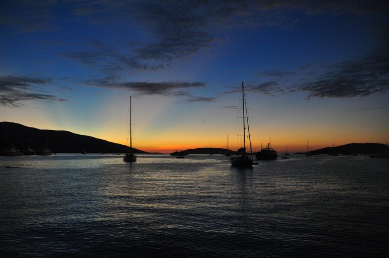 Yachts at sunset at Bitter End Yacht Club in Virgin Gorda British Virgin Islands