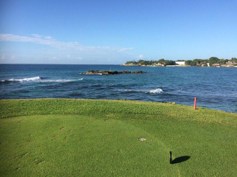 Oceanfront green at Teeth of the Dog golf course at Casa de Campo in the Dominican Republic