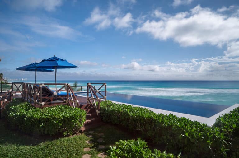 Oceanfront terrace overlooking the Caribbean Sea at Kempinski Hotel Cancún, formerly The Ritz-Carlton Cancun