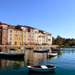 Colorful waterfront buildings and harbor at Loews Portofino Bay Hotel at Universal Orlando Resort