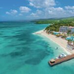 Aerial view of Sandals Dunn's River along the Caribbean coastline near Ocho Rios, Jamaica