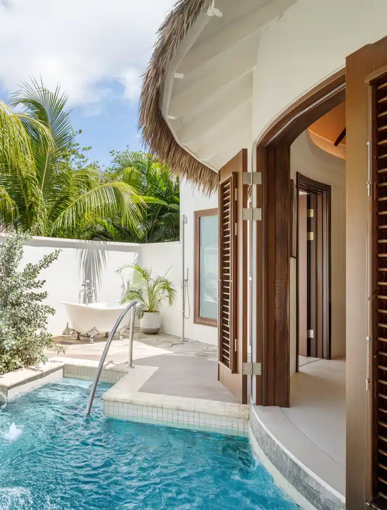 Private Koko Rondoval plunge pool and outdoor soaking area at Sandals Halcyon Beach