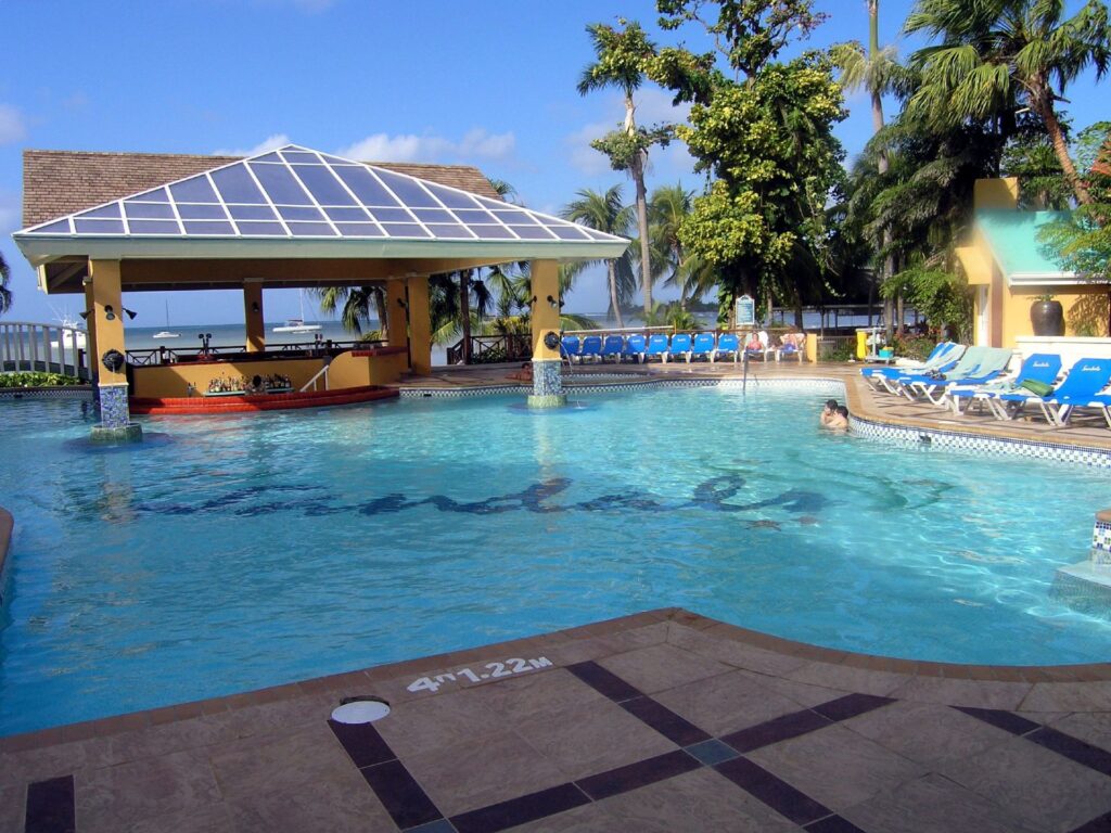Main swimming pool at Sandals Negril resort in Jamaica