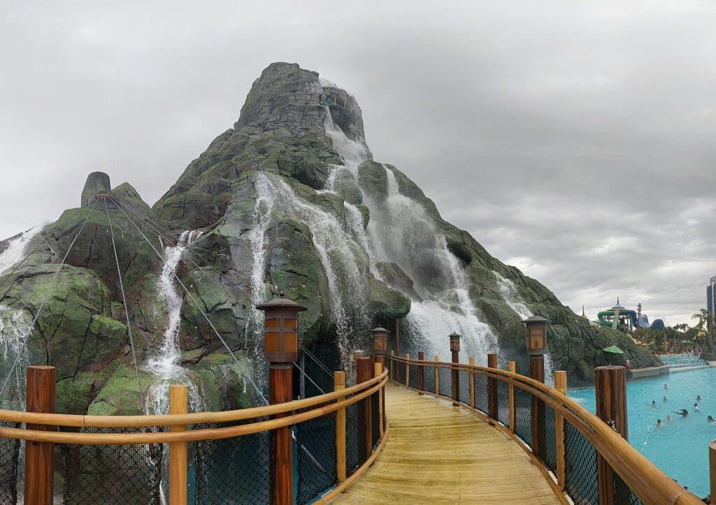 Krakatau volcano and pool area at Universal Volcano Bay in Orlando