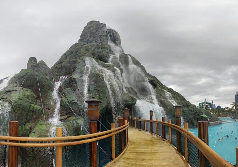 Krakatau volcano and pool area at Universal Volcano Bay in Orlando