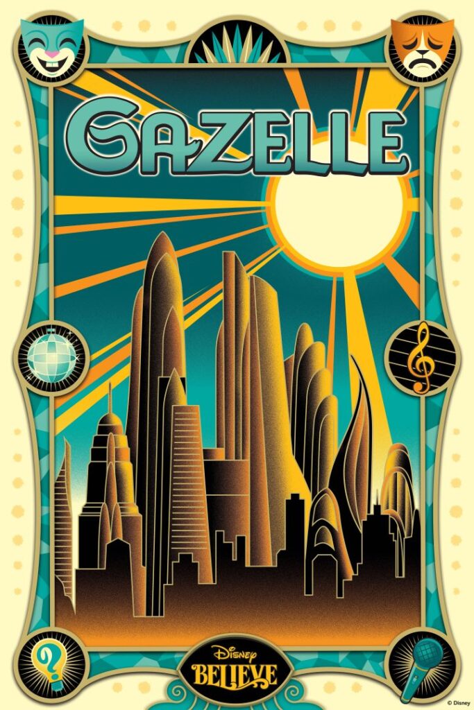 Promotional poster for Disney Believe’s Zootopia-inspired Gazelle entertainment hub